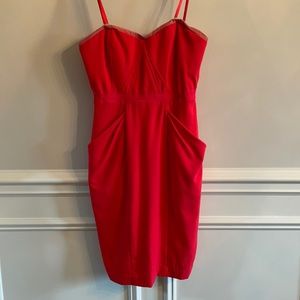 BCBGMaxAxria strapless red dress with pockets!